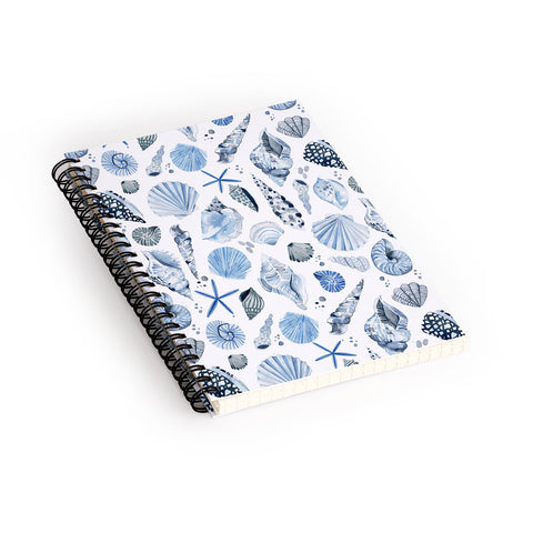 Ninola Design Sea Shells Ocean Marine Coastal Blue Indigo Spiral Notebook