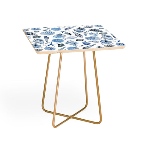 Ninola Design Sea Shells Ocean Marine Coastal Blue Indigo Side Table