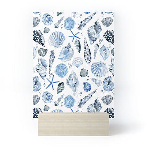 Ninola Design Sea Shells Ocean Marine Coastal Blue Indigo Mini Art Print