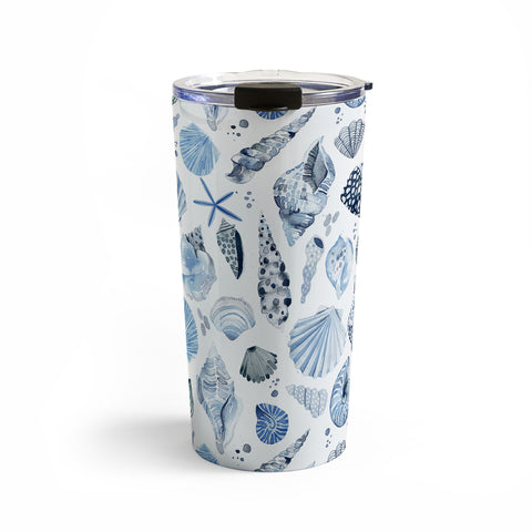 Ninola Design Sea Shells Ocean Marine Coastal Blue Indigo Travel Mug