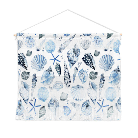 Ninola Design Sea Shells Ocean Marine Coastal Blue Indigo Wall Hanging Landscape