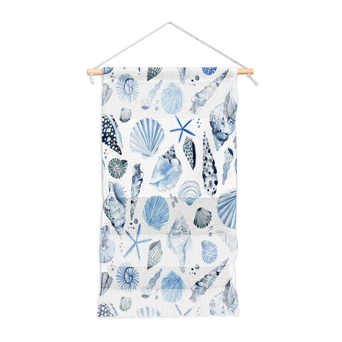 Ninola Design Sea Shells Ocean Marine Coastal Blue Indigo Wall Hanging Portrait