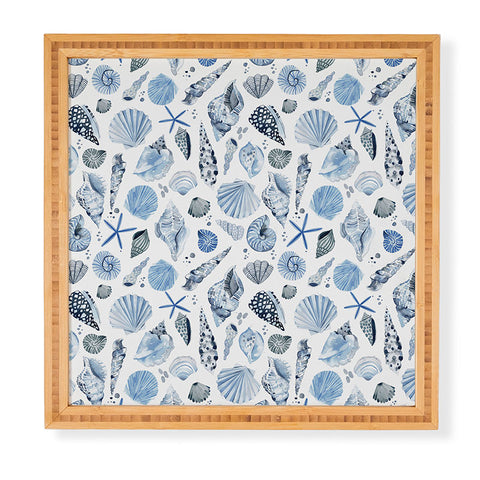 Ninola Design Sea Shells Ocean Marine Coastal Blue Indigo Framed Wall Art