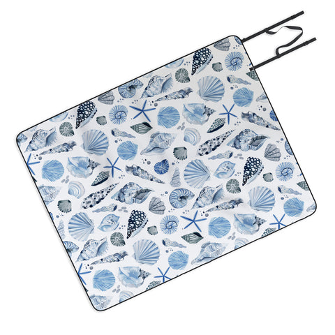 Ninola Design Sea Shells Ocean Marine Coastal Blue Indigo Picnic Blanket