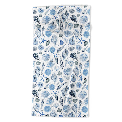 Ninola Design Sea Shells Ocean Marine Coastal Blue Indigo Beach Towel