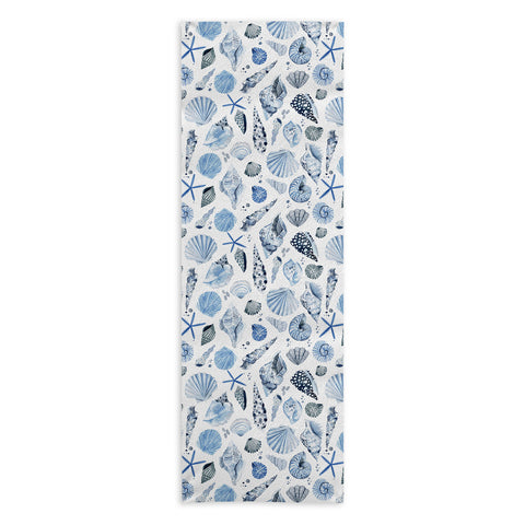 Ninola Design Sea Shells Ocean Marine Coastal Blue Indigo Yoga Towel