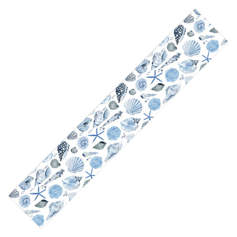 Ninola Design Sea Shells Ocean Marine Coastal Blue Indigo Table Runner
