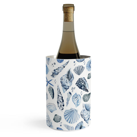 Ninola Design Sea Shells Ocean Marine Coastal Blue Indigo Wine Chiller
