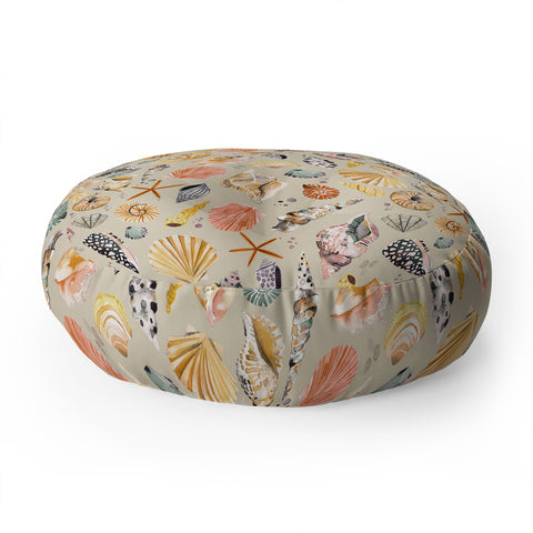 Ninola Design Sea Shells Ocean Marine Coastal Sand Floor Pillow Round