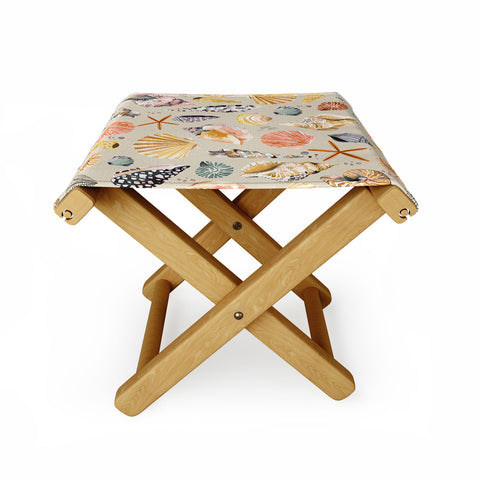 Ninola Design Sea Shells Ocean Marine Coastal Sand Folding Stool