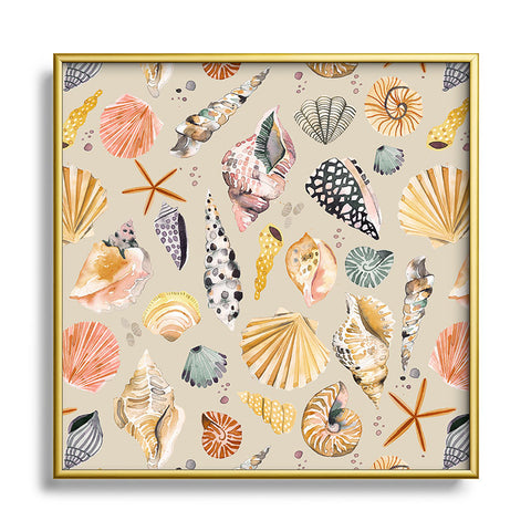 Ninola Design Sea Shells Ocean Marine Coastal Sand Square Metal Framed Art Print