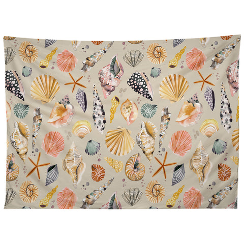 Ninola Design Sea Shells Ocean Marine Coastal Sand Tapestry