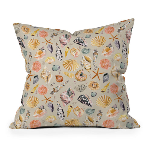 Ninola Design Sea Shells Ocean Marine Coastal Sand Throw Pillow