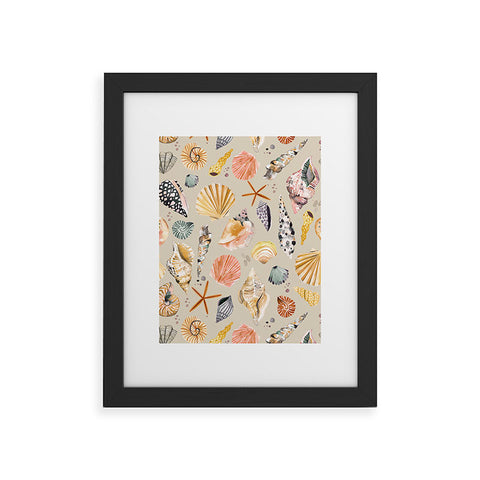 Ninola Design Sea Shells Ocean Marine Coastal Sand Framed Art Print