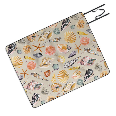 Ninola Design Sea Shells Ocean Marine Coastal Sand Picnic Blanket