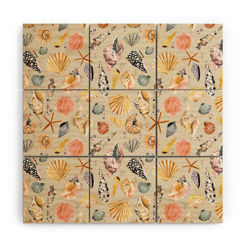 Ninola Design Sea Shells Ocean Marine Coastal Sand Wood Wall Mural