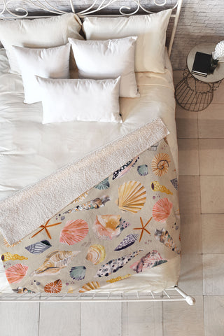 Ninola Design Sea shells Sand beige Fleece Throw Blanket