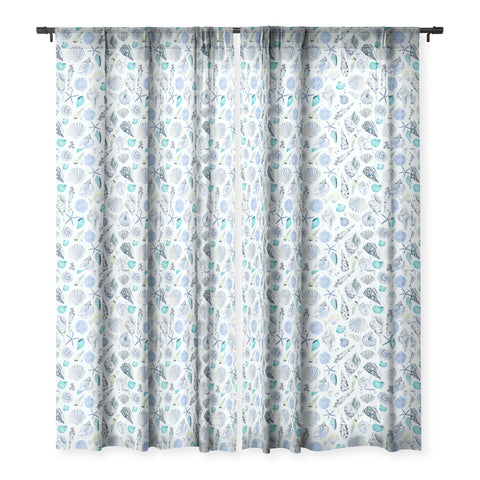 Ninola Design Sea shells Soft blue Sheer Window Curtain