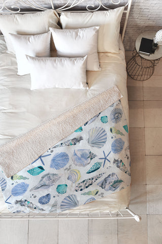 Ninola Design Sea shells Soft blue Fleece Throw Blanket