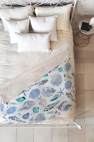 Ninola Design Sea shells Soft blue Fleece Throw Blanket