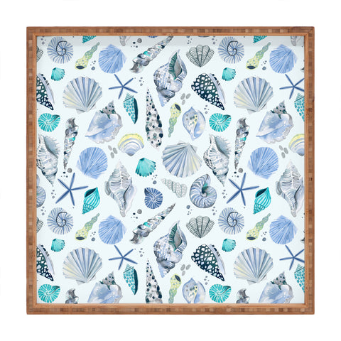 Ninola Design Sea shells Soft blue Square Tray