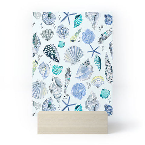 Ninola Design Sea shells Soft blue Mini Art Print