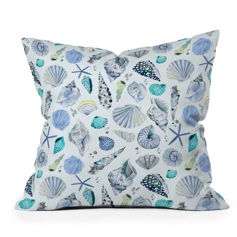 Ninola Design Sea shells Soft blue Outdoor Throw Pillow