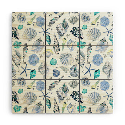 Ninola Design Sea shells Soft blue Wood Wall Mural