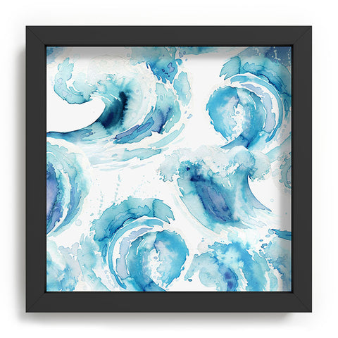 Ninola Design Sea Waves Blue Coastal Marine Watercolor Recessed Framing Square