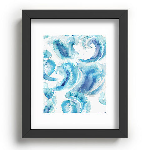 Ninola Design Sea Waves Blue Coastal Marine Watercolor Recessed Framing Rectangle