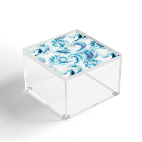 Ninola Design Sea Waves Blue Coastal Marine Watercolor Acrylic Box