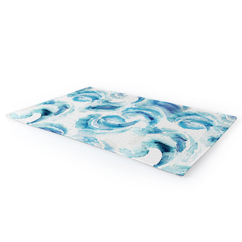 Ninola Design Sea Waves Blue Coastal Marine Watercolor Area Rug