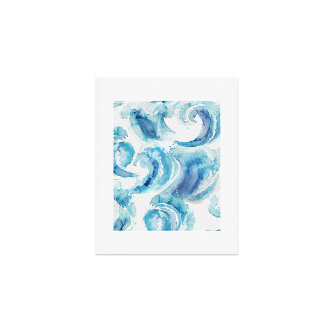 Ninola Design Sea Waves Blue Coastal Marine Watercolor Art Print
