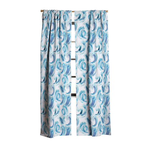 Ninola Design Sea Waves Blue Coastal Marine Watercolor Blackout Window Curtain