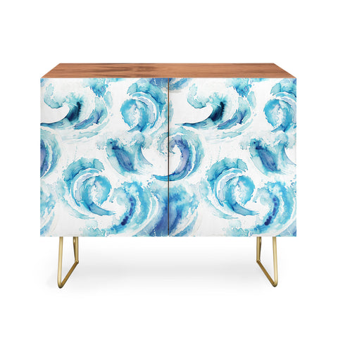 Ninola Design Sea Waves Blue Coastal Marine Watercolor Credenza
