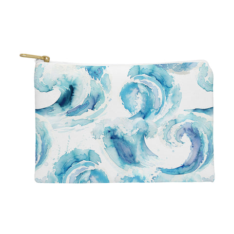 Ninola Design Sea Waves Blue Coastal Marine Watercolor Pouch