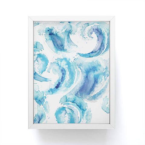 Ninola Design Sea Waves Blue Coastal Marine Watercolor Framed Mini Art Print