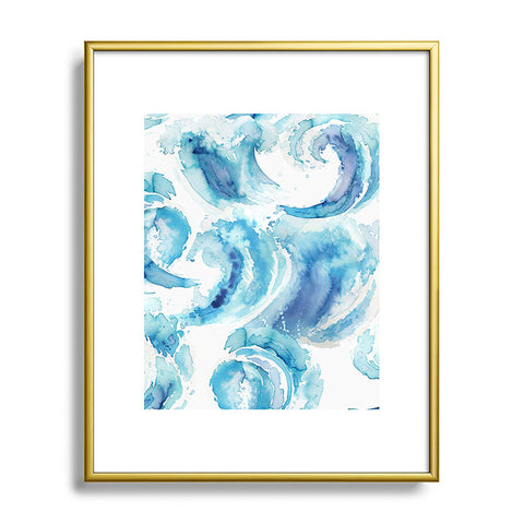 Ninola Design Sea Waves Blue Coastal Marine Watercolor Metal Framed Art Print