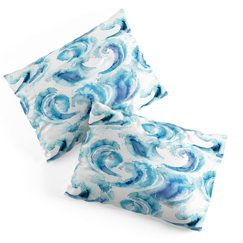Ninola Design Sea Waves Blue Coastal Marine Watercolor Pillow Shams