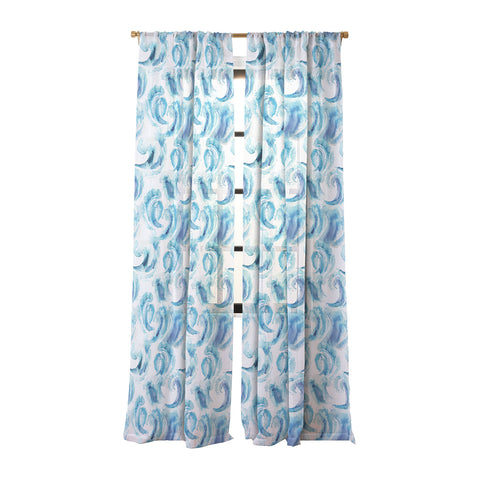 Ninola Design Sea Waves Blue Coastal Marine Watercolor Sheer Window Curtain