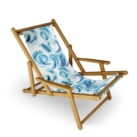 Ninola Design Sea Waves Blue Coastal Marine Watercolor Sling Chair