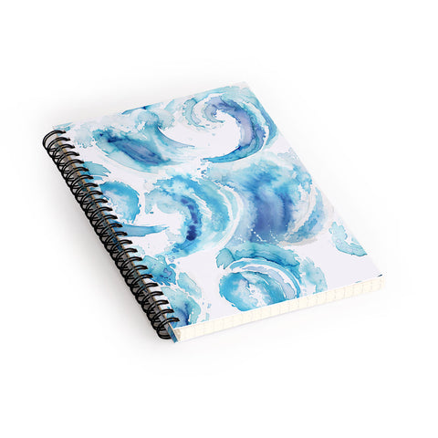 Ninola Design Sea Waves Blue Coastal Marine Watercolor Spiral Notebook