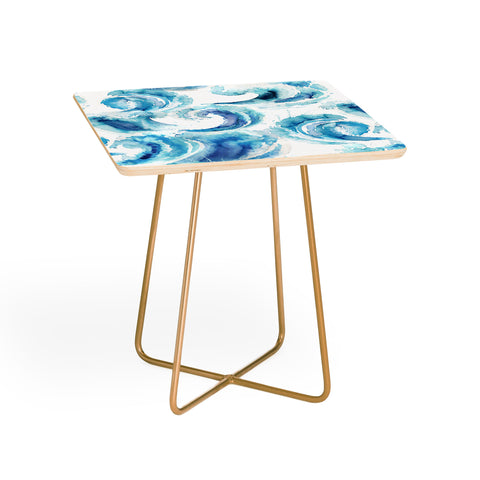 Ninola Design Sea Waves Blue Coastal Marine Watercolor Side Table