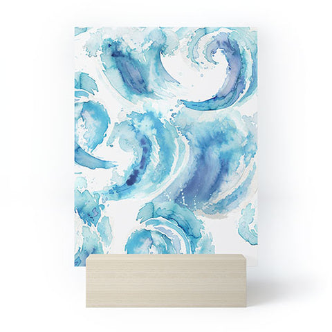 Ninola Design Sea Waves Blue Coastal Marine Watercolor Mini Art Print