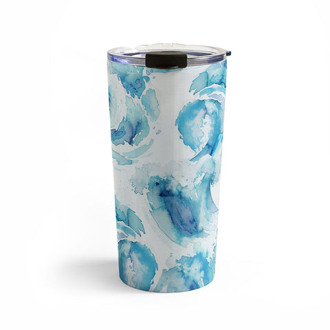 Ninola Design Sea Waves Blue Coastal Marine Watercolor Travel Mug
