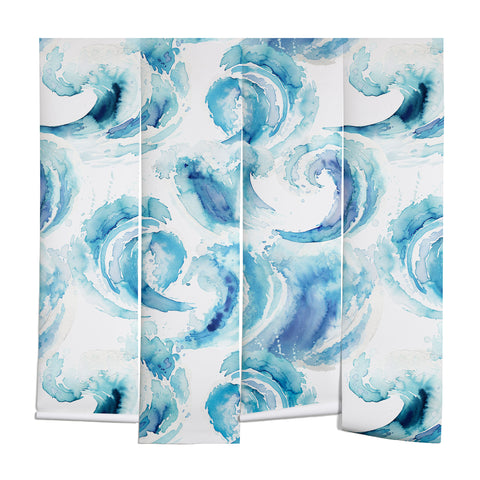 Ninola Design Sea Waves Blue Coastal Marine Watercolor Wall Mural