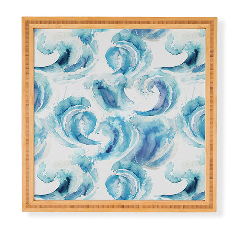 Ninola Design Sea Waves Blue Coastal Marine Watercolor Framed Wall Art