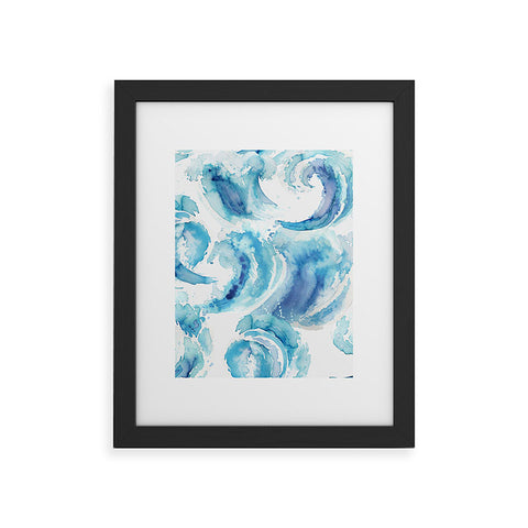 Ninola Design Sea Waves Blue Coastal Marine Watercolor Framed Art Print