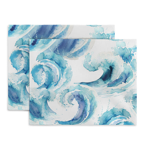 Ninola Design Sea Waves Blue Coastal Marine Watercolor Placemat