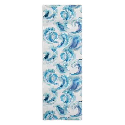 Ninola Design Sea Waves Blue Coastal Marine Watercolor Yoga Towel